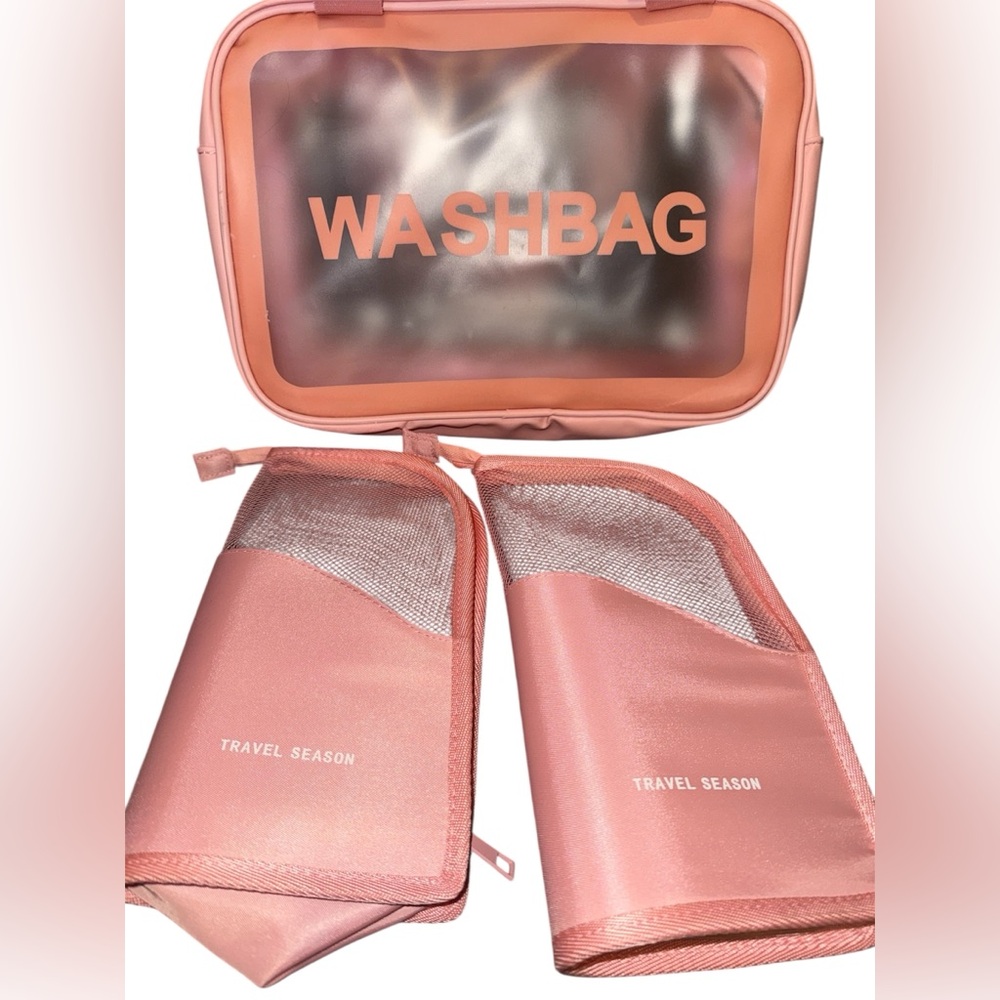 Cute Pink Travel Season Washbag Set w/ Mesh Pouches - Toiletry Organizer